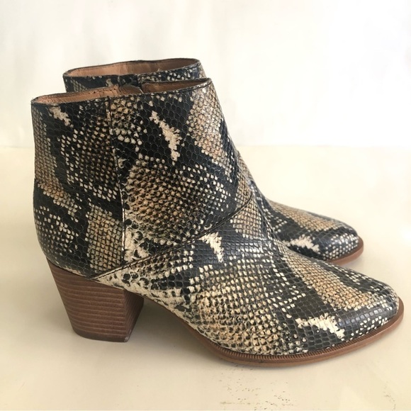 Madewell The Rosie in Snake Embossed Leather Stacked Heel Ankle Boot Size 7.5 - Picture 4 of 13